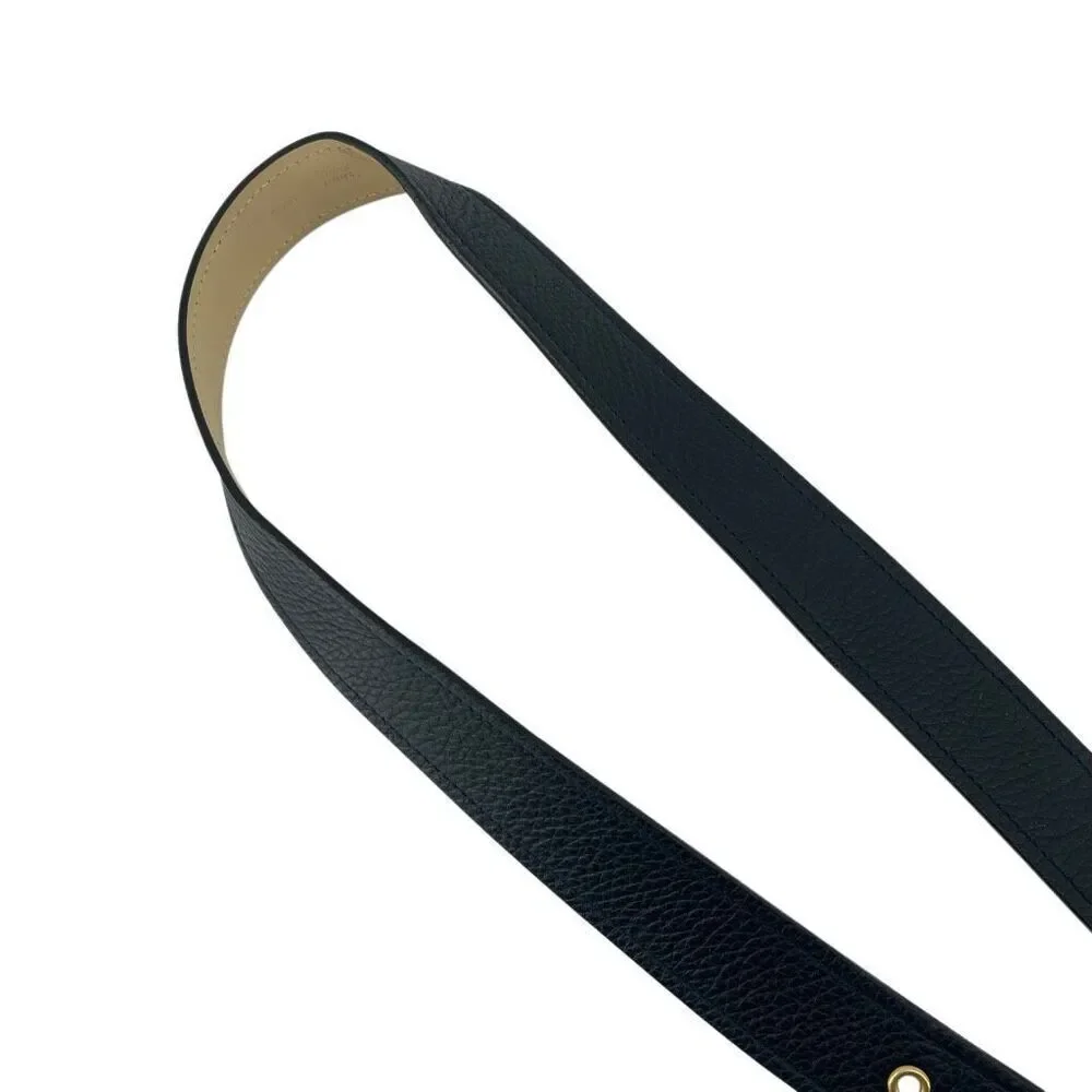 Talbots Contour Navy Pebbled Leather Belt Gold Grommet Buckle Italy Large